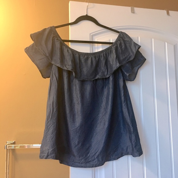 H by Halston Tops - H by Halston Ruffled Chambray Top